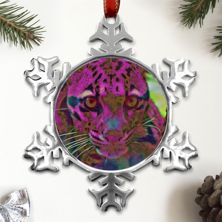 Pink and Purple Leopard Metal Small Snowflake Ornament