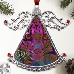 Pink And Purple Leopard Metal Angel With Crystal Ornament