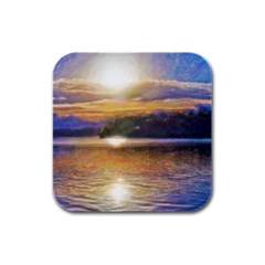 Serene Sunset Over Water Rubber Square Coaster (4 Pack) by ExtraGoodSauce