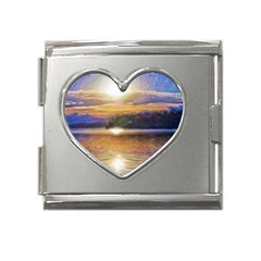 Serene Sunset Over Water Mega Link Heart Italian Charm (18mm)