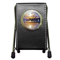 Serene Sunset Over Water Pen Holder Desk Clock by ExtraGoodSauce