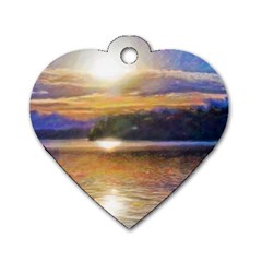 Serene Sunset Over Water Dog Tag Heart (one Side) by ExtraGoodSauce