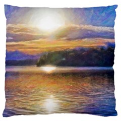 Serene Sunset Over Water Standard Premium Plush Fleece Cushion Case (one Side) by ExtraGoodSauce