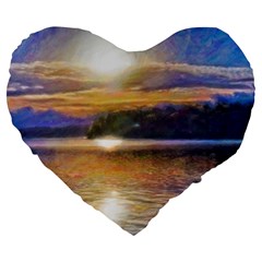 Serene Sunset Over Water Large 19  Premium Flano Heart Shape Cushions by ExtraGoodSauce