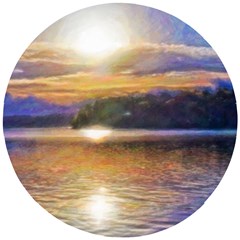 Serene Sunset Over Water Wooden Puzzle Round by ExtraGoodSauce