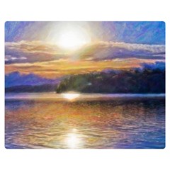 Serene Sunset Over Water Premium Plush Fleece Blanket (medium) by ExtraGoodSauce