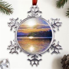 Serene Sunset Over Water Metal Large Snowflake Ornament by ExtraGoodSauce