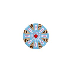 A Blue And Brown Flower With A Red Center 1  Mini Buttons by catchydesignhill