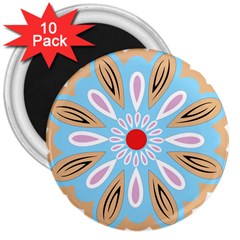 A Blue And Brown Flower With A Red Center 3  Magnets (10 Pack)  by catchydesignhill