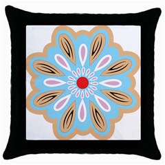 A Blue And Brown Flower With A Red Center Throw Pillow Case (black) by catchydesignhill