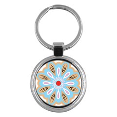 A Blue And Brown Flower With A Red Center Key Chain (round) by catchydesignhill