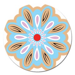 A Blue And Brown Flower With A Red Center Magnet 5  (round) by catchydesignhill