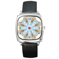 A Blue And Brown Flower With A Red Center Square Metal Watch by catchydesignhill