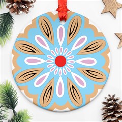 A Blue And Brown Flower With A Red Center Round Ornament (two Sides)