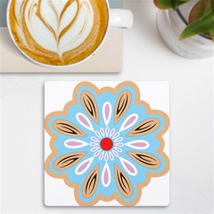 A Blue And Brown Flower With A Red Center Uv Print Square Tile Coaster  by catchydesignhill