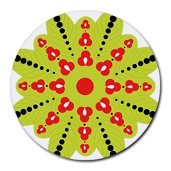 A Green And Red Flower With Black Dots Round Mousepad by catchydesignhill