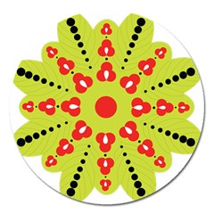 A Green And Red Flower With Black Dots Magnet 5  (round) by catchydesignhill