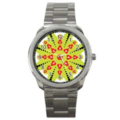 A Green And Red Flower With Black Dots Sport Metal Watch by catchydesignhill