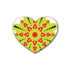 A Green And Red Flower With Black Dots Rubber Heart Coaster (4 Pack) by catchydesignhill