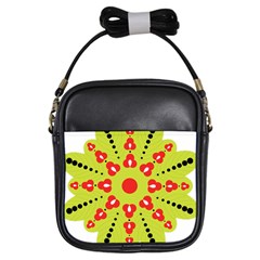 A Green And Red Flower With Black Dots Girls Sling Bag by catchydesignhill