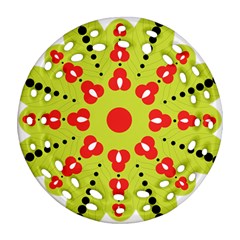 A Green And Red Flower With Black Dots Round Filigree Ornament (two Sides)