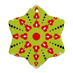 A Green And Red Flower With Black Dots Snowflake Ornament (two Sides)