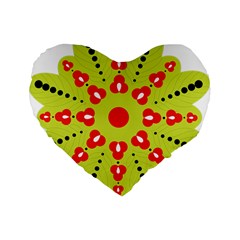 A Green And Red Flower With Black Dots Standard 16  Premium Flano Heart Shape Cushions by catchydesignhill