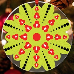 A Green And Red Flower With Black Dots Uv Print Acrylic Ornament Round by catchydesignhill