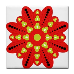 A Red And Yellow Flower With Black Dots Tile Coaster