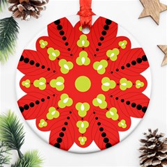 A Red And Yellow Flower With Black Dots Round Ornament (two Sides)