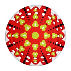 A Red And Yellow Flower With Black Dots Round Filigree Ornament (two Sides)