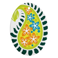 A Yellow And Green Paisley With Leaves And Flowers Ornament (oval) by catchydesignhill