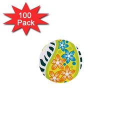 A Yellow And Green Paisley With Leaves And Flowers 1  Mini Buttons (100 Pack)  by catchydesignhill