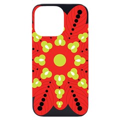 A Red And Yellow Flower With Black Dots Iphone 14 Pro Max Black Uv Print Case by catchydesignhill