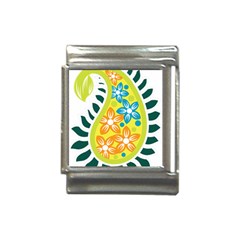 A Yellow And Green Paisley With Leaves And Flowers Italian Charm (13mm) by catchydesignhill