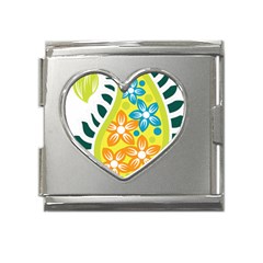 A Yellow And Green Paisley With Leaves And Flowers Mega Link Heart Italian Charm (18mm) by catchydesignhill