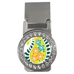 A Yellow And Green Paisley With Leaves And Flowers Money Clips (cz)  by catchydesignhill