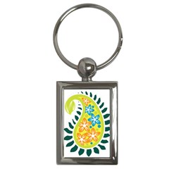 A Yellow And Green Paisley With Leaves And Flowers Key Chain (rectangle) by catchydesignhill