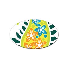 A Yellow And Green Paisley With Leaves And Flowers Sticker (oval) by catchydesignhill