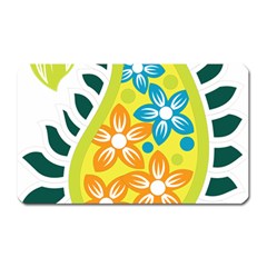 A Yellow And Green Paisley With Leaves And Flowers Magnet (rectangular) by catchydesignhill