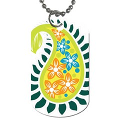 A Yellow And Green Paisley With Leaves And Flowers Dog Tag (two Sides) by catchydesignhill