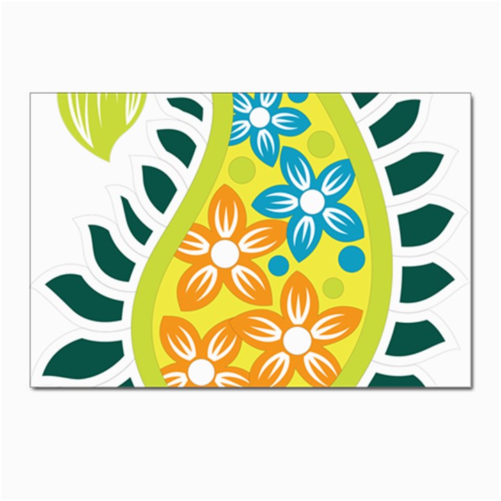 A Yellow And Green Paisley With Leaves And Flowers Postcard 4 x 6  (Pkg of 10)