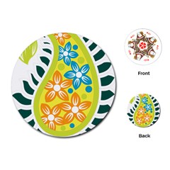 A Yellow And Green Paisley With Leaves And Flowers Playing Cards Single Design (round)