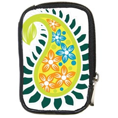 A Yellow And Green Paisley With Leaves And Flowers Compact Camera Leather Case by catchydesignhill