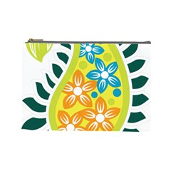 A Yellow And Green Paisley With Leaves And Flowers Cosmetic Bag (large) by catchydesignhill