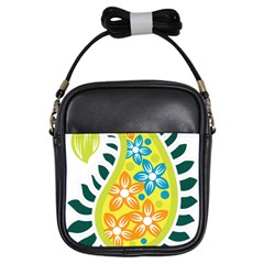 A Yellow And Green Paisley With Leaves And Flowers Girls Sling Bag by catchydesignhill