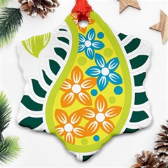 A Yellow And Green Paisley With Leaves And Flowers Snowflake Ornament (two Sides)