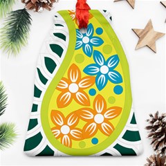 A Yellow And Green Paisley With Leaves And Flowers Bell Ornament (two Sides)