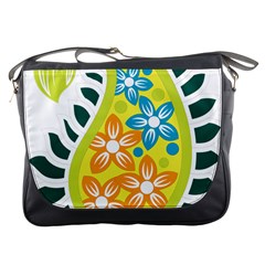 A Yellow And Green Paisley With Leaves And Flowers Messenger Bag by catchydesignhill