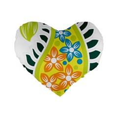 A Yellow And Green Paisley With Leaves And Flowers Standard 16  Premium Flano Heart Shape Cushions by catchydesignhill